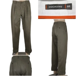 DOCKERS D3 Men's 34 x 32 Khaki Pleated & Cuffed Cotton Pants Chinos GUC - Picture 1 of 12