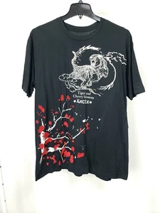 ANTIGUA CAMISETA DENIM Negro Tigre Flor de Cerezo Gráfico Estrás Talla XXL - Imagen 1 de 2