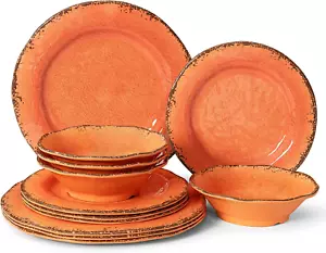 12 Piece Crackle Lightweight Melamine Dinnerware Set-Service for 4, Break-Resist - Picture 1 of 9