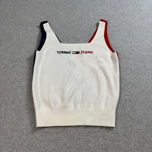 Tommy Hilfiger Shirt Woman White Sweater Tank Crossover Flag Logo Academia Y2K - Picture 1 of 8