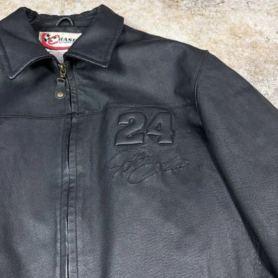 Jaqueta de Couro Chase Authentics Jeff Gordon Masculina Média Preta Vintage 24 Corrida - Imagem 1 de 4