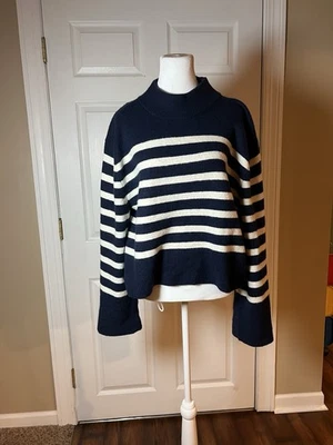 Suéter J.Crew Grueso Cuello Redondo WMNS M Azul Marino Blanco Lana Merino Mezcla Alpaca Tejido Foto 1 de 4
