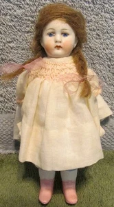 Antique 6" Bisque Unmarked Doll~Mohair Braid Wig~Painted Eyes~Metal Pinned Arms - Picture 1 of 6