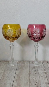 Set of 2 Bavarian Nachtmann Crystal Traube Cut To Clear Wine Glasses 7 3/4" - Picture 1 of 8