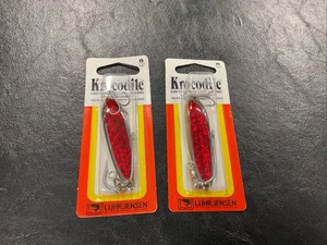 2 LUHR-JENSEN Krocodile Spoon - 1/2oz - 2-5/8” Chrome/Red Prism-Lite “Save” - Picture 1 of 3