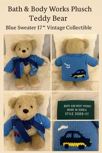 Bath & Body Works Plüsch Teddybär blau Pullover Flugzeug Design 18 Zoll Vintage selten - Bild 1 von 9