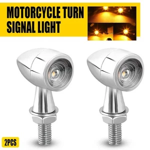 Chrome Motorcycle LED Turn Light Signal Amber Brake Blinker for Bullet Harley 2x - Picture 1 of 13