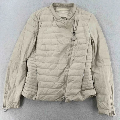 Moncler Quilted Leather Puffer Jacket Coat Women’s Ivory Full Zip Size 1 - Image 1 of 4