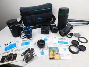 Minolta Zoom Lens Bundle w Manuals Film Camera Vintage & Kalimer PE-8 Tripod - Picture 1 of 11