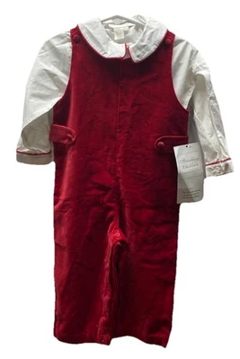 NOVO Romper Strasburg Meninos Natal Veludo John John tamanho 24 Meses Vermelho Natal - Imagem 1 de 4
