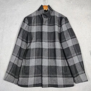 Theory Clarence Coat Men Small Gray Black Rush Plaid Wool Blend Full Zip Outdoor - Picture 1 of 13