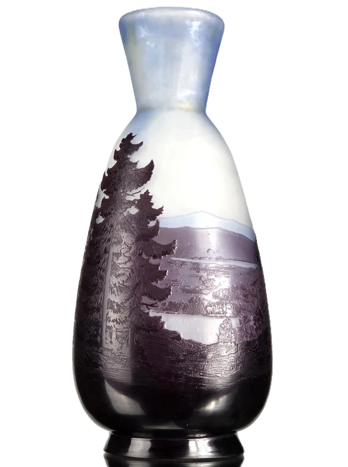 Emile Gallé Sublime Vase Ligne Bleue des Vosges Pâte de Verre Gravé  Art Nouveau - Photo 1/4