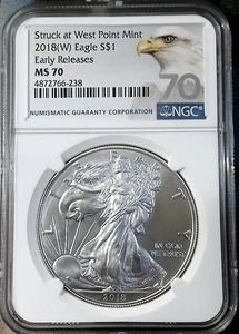 2018 American Eagle Silver Dollar  1 oz 999 Silver NGC MS70 Struck at West Point - Picture 1 of 2