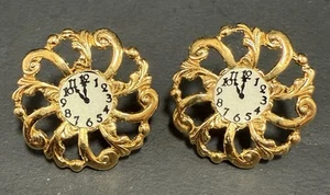 Zifferblatt Zeiger Ohrstecker Damen Schmuck Mode goldfarben verziert ~1"D - Bild 1 von 11