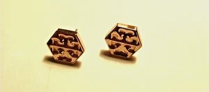 Tory Burch Sechseck Logo goldfarbene Ohrstecker gebraucht, in einwandfreiem Zustand - Bild 1 von 10