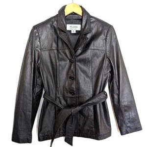 Chaqueta Wilson's Leather Máxima negra con cinturón y botones talla mediana - Imagen 1 de 6