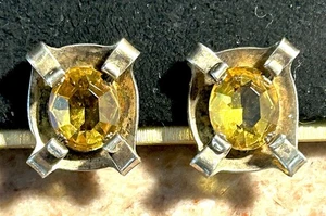 Vintage Sterling Ohrringe gelber Citrin Glas Steine Modernist Schraubverschluss 9,1 gr - Bild 1 von 9