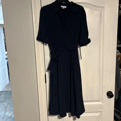 Calvin Klein Navy Blue Shirt Dress, Tie Sleeves, Business, Casual, Workwear - Image 1 of 4