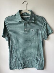 vineyard vines boys polo size 16 L short sleeve Green And Blue Striped
