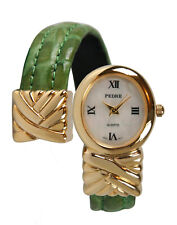 Pedre Women's Gold-Tone MoP Green Leather Bangle Watch 3949GX. Mint.