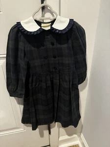 Vtg Laura Ashley Mother & Child Green Plaid Dress Peter Pan Collar Girls Sz 2 - Picture 1 of 11