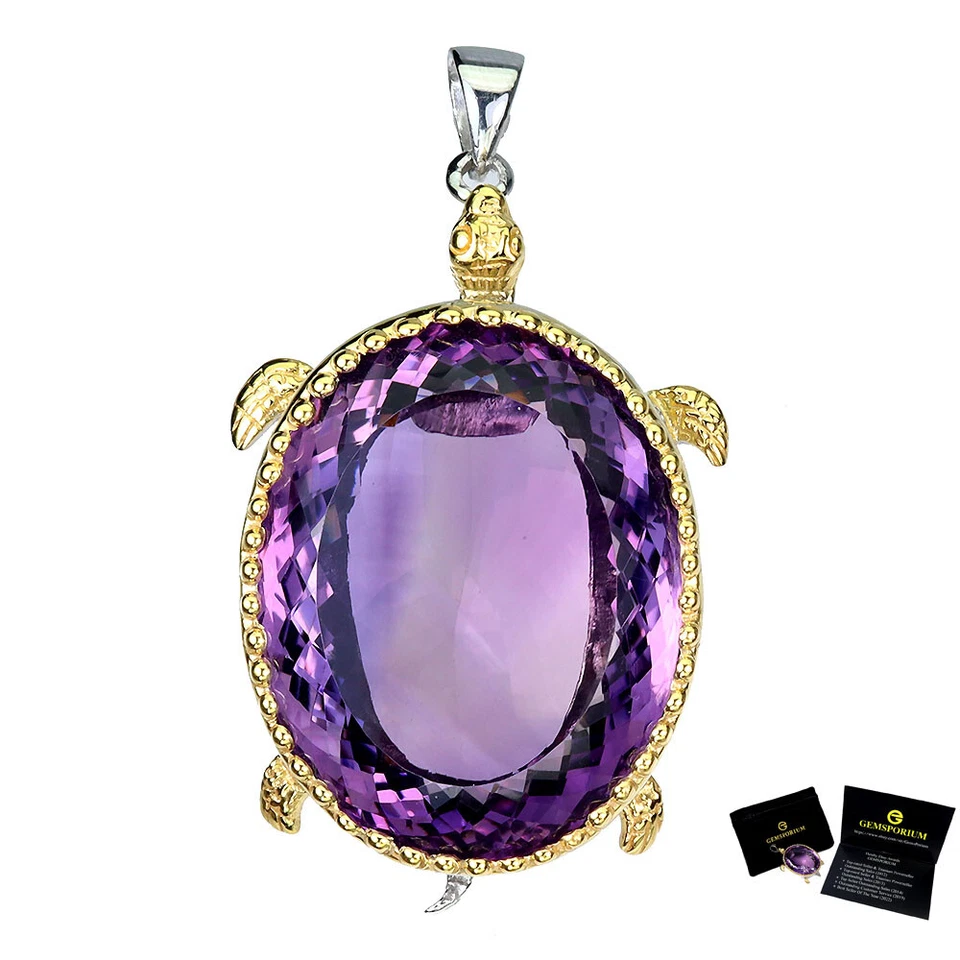 Colgante de plata de ley 925 ovalado amatista 73ct piedras preciosas joyería hecha a mano Foto 1 de 4