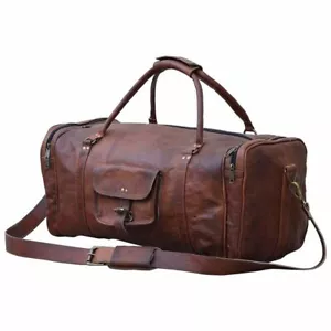 55cm Genuine Rawhide Overnight Leather Travel Bag Duffle Handbag Zip Pockets - Picture 1 of 1