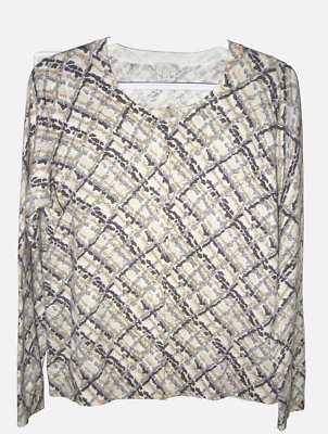 SUÉTER CÁRDIGAN TALBOTS talla PL NEGRO GRIS BEIGE ABSTRACTO FINO MEZCLA DE ALGODÓN USADO EN EXCELENTE ESTADO Foto 1 de 4