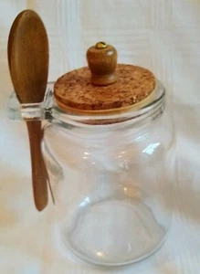 Glas, Korkdeckel, Holzknopf, Gummiband, Holzlöffel 4,5" x 3,0", $4,50 Versand - Bild 1 von 5