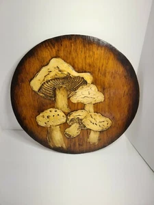 Vintage Handmade Wooden Mushroom Plaque Signed. 15.75"Round - Picture 1 of 5