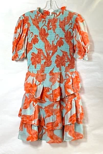 Vestido Oliváceo Floral Calado Mujer Talla L Funciona Pequeño Multicolor Volantes en Niveles - Imagen 1 de 16