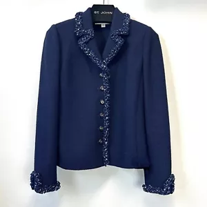 NUOVA COLLEZIONE ST. JOHN Navy Maglia Polka Dot Ruffle Finitura Bottoni Oro 2 12 - Foto 1 di 10