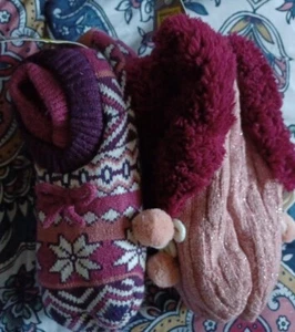 Lot of 2 Secret Treasures Womens Cozy Cable Pom Ball Slipper Sock Shoe Size 4-10 - Picture 1 of 1