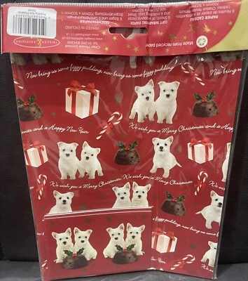 OTTER HOUSE Westie Dog Christmas Gift Wrap Puddings 6 Sheets & 6 Tags Xmas Paper NEW