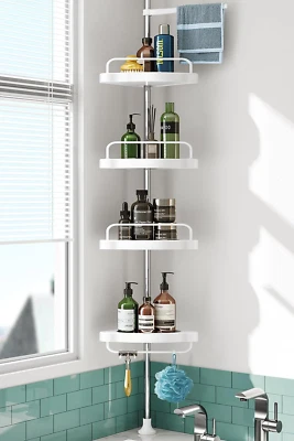 Corner Shower Caddy Tension Pole: Rust Proof 4Tier Shampoo Storage Organizer for Foto 1 de 4