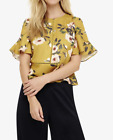 Phase Eight Hilary Mustard Gold Floral Ladder Stitch Satin Blouse Top 8 RRP £69