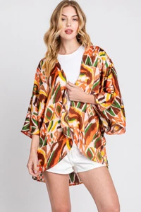 Anthropologie Women's Boho Print Sleeve Resort Beach Cover Up Kimono Cardigan - Picture 1 of 8