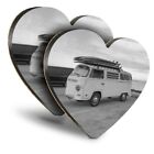 2x Heart MDF Coasters - BW - Vintage Surf Van Surfing  #41079
