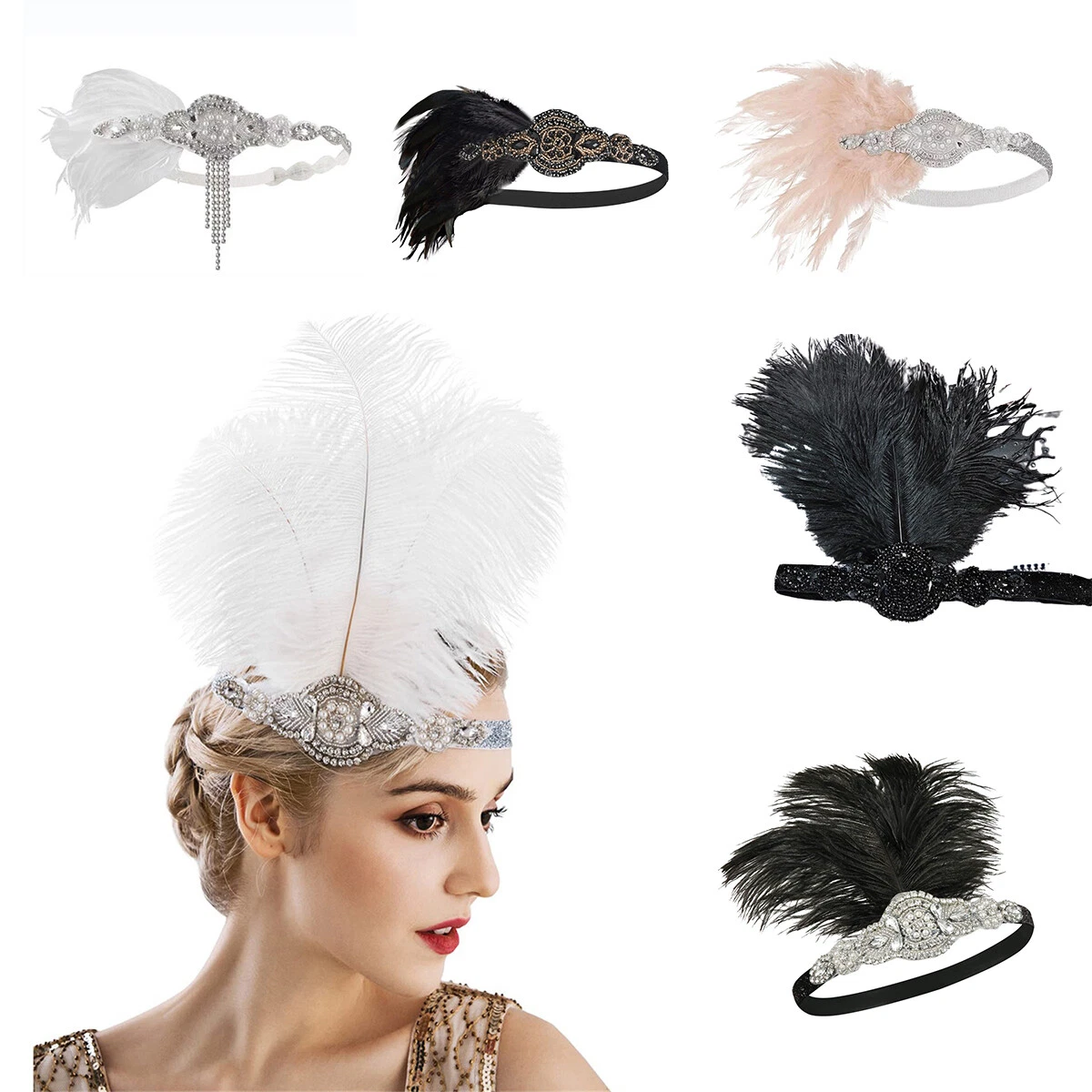 Charleston Stirnband Silber Mit Federn – 20er Jahre Flapper Haarband Für Damen, Gatsby Style