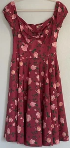 Pink Floral Fit & Flare Dress 6 Puff Sleeve Tea Party 50’s Swing Rockabilly - Picture 1 of 16