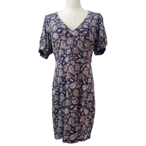 Boden Blue Paisley Print Cotton V Neck Dress Sz 4R - Picture 1 of 9