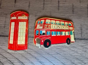 Calamita frigo metallo autobus doppio piano rosso Londra e magneti cabina telefonica - Foto 1 di 3