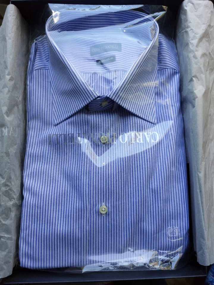 Camicia Carlo Pignatelli, bianca a Righe Blu, Cotone, inscatolata. - Immagine 1 di 1