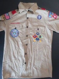 Boy Scouts America Official Uniform Shirt Mens SM Short Sleeve Patches BSA - Picture 1 of 9