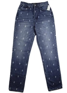 Juicy Couture Womens Jeans 25x31 Relaxed Printed JC Logo Button Fly Blue $109 - Picture 1 of 7
