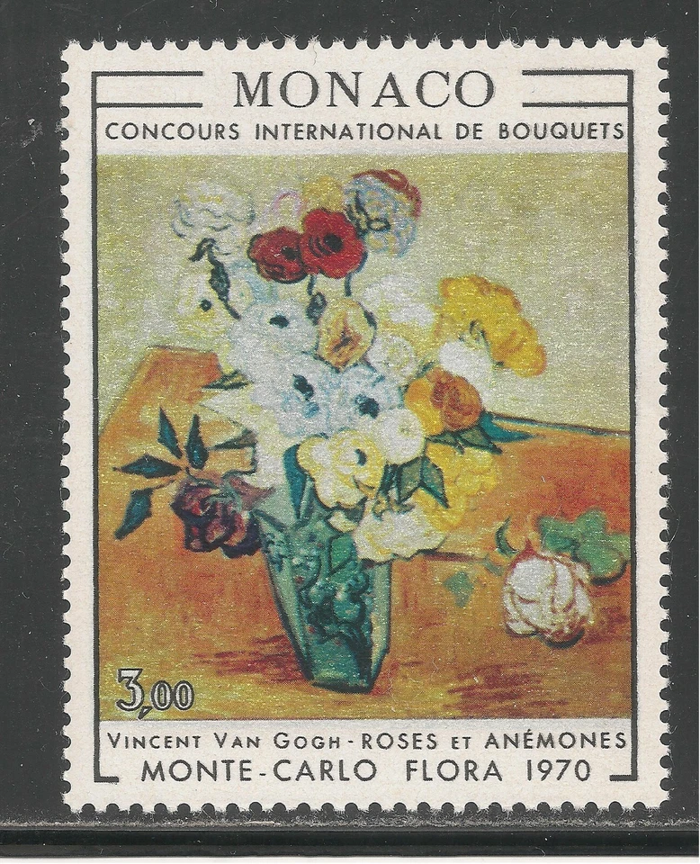 Mónaco #766 (A185) en estado bastante bueno MNH - 1970 3 fr Rosas y anémonas, por Vincent van Gogh Foto 1 de 1