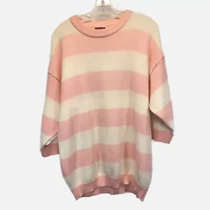 Cherry Stix Ltd Acrylic Pink White Striped Sweater 3/4 Sleeve One Size - Picture 1 of 4