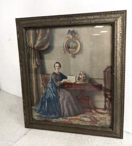 Vintage Campell Taylor Mafalda Lady In Blue 19.5" x 17" Framed Print Art - Picture 1 of 7