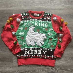 Spencer's Funny Ugly Christmas Sweater Naughty Holiday F**king Merry Collector - Picture 1 of 12