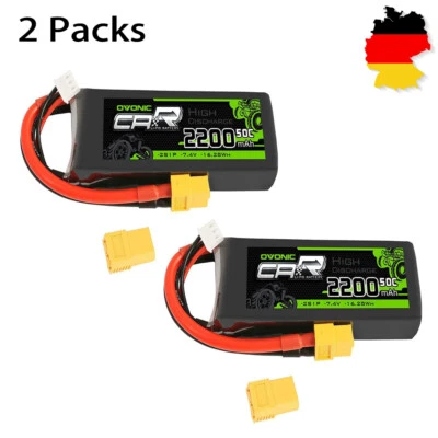 2X OVONIC 7.4V 50C 2200mAh 2S Lipo Akku XT60 Für RC Auto LKW Losi TRX 1/16 1/4 - Bild 1 von 4